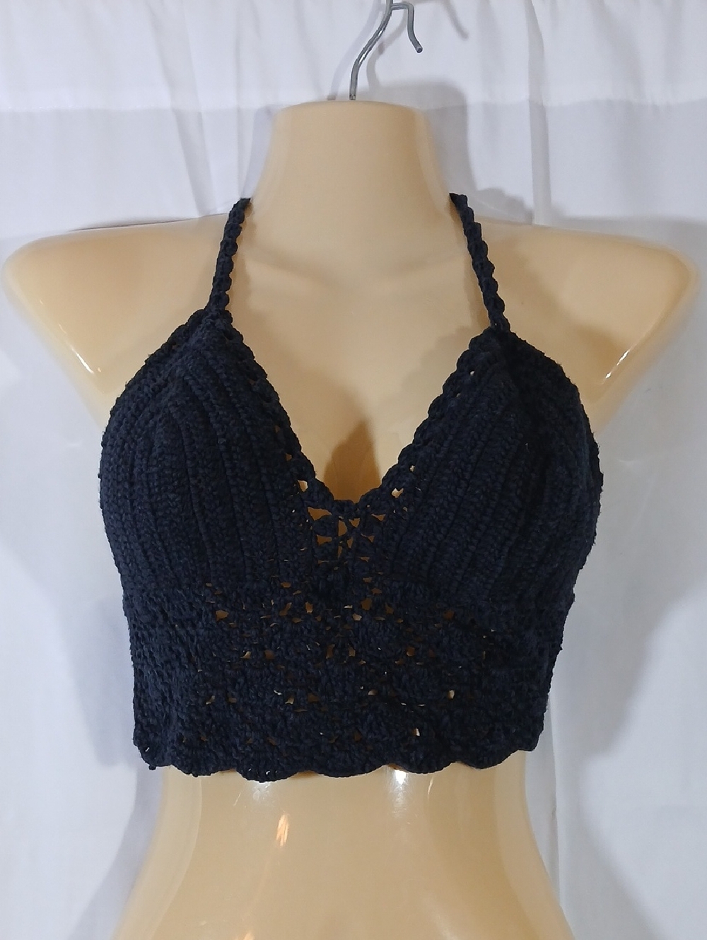 Lakhays Womens Celestia Crochet Top Black Cropped Halter Festival Boho